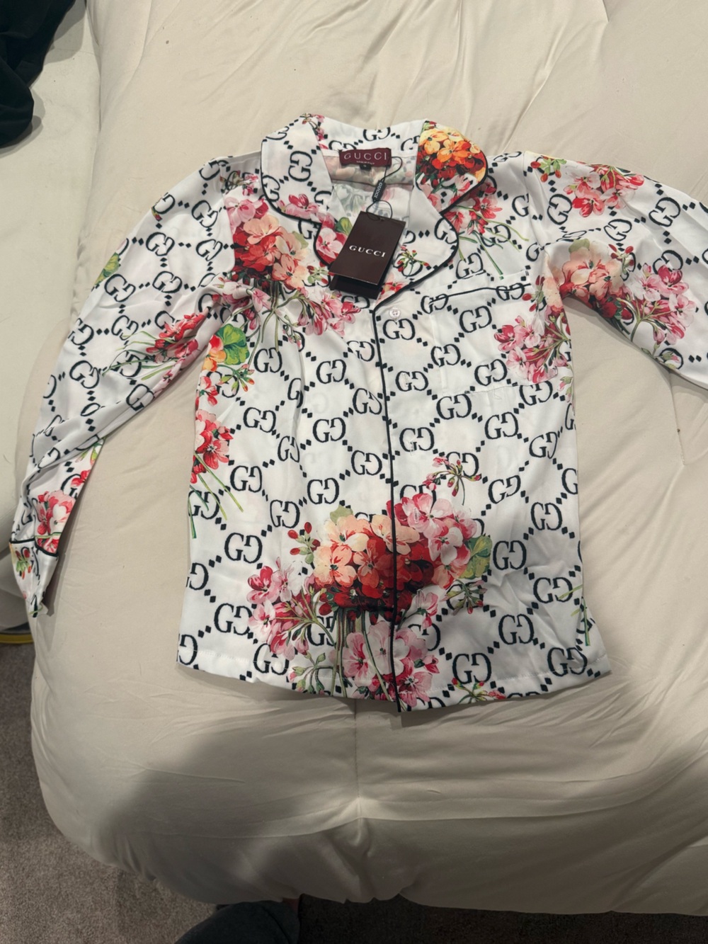 Gucci White Floral Logo Print Women's Pajamas